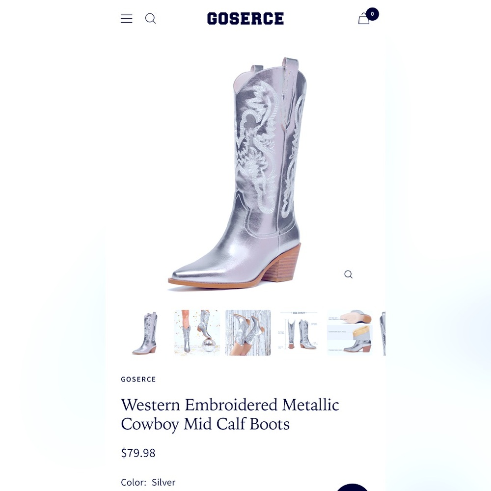 GOSERCE
Western Embroidered Metallic Cowboy Mid Calf Boots